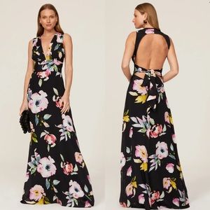 NWT NICOLE MILLER Floral printed SILK PLUNGE OPEN BACK GOWN $500 MEDIUM